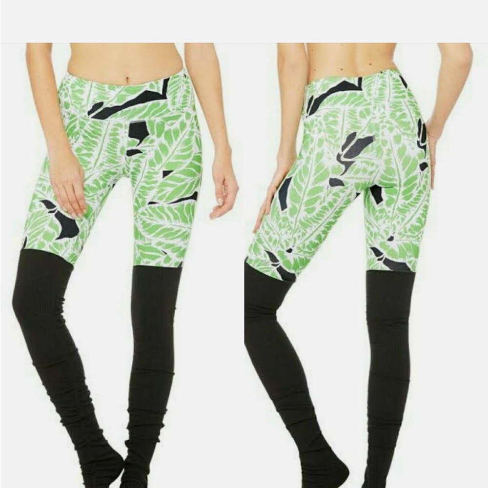 Alo Women’s Palm Springs Glowstick Green & Black Leggings Size S, Spring Vibes 🌸